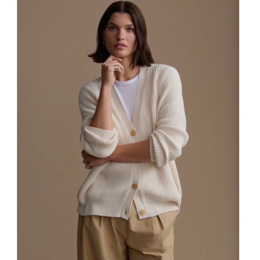 Jenni Kayne Cotton Cocoon Cardigan Ivory Organic Cotton Blend Small